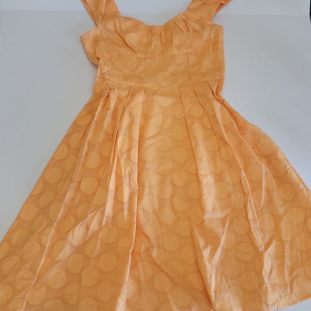 Calvin Klein Sun Dress Orange Pleated Bodice 1940s Inspired Polka Dot Size 6